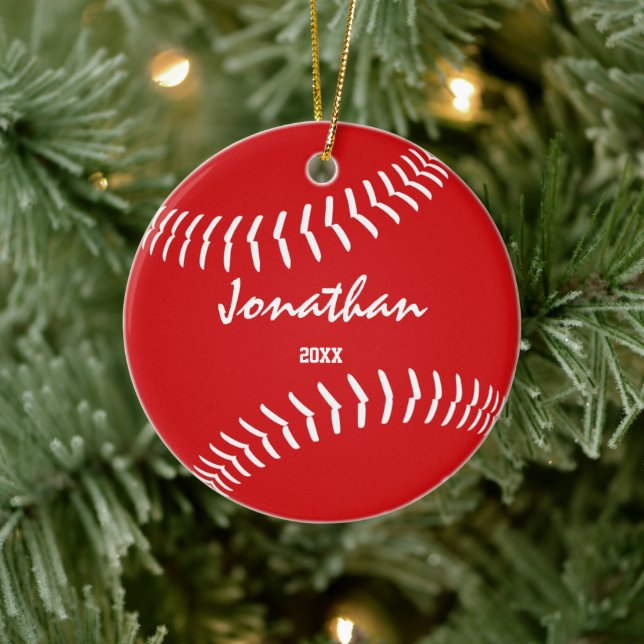 Minimal Sport Rot Baseball Softball Keramik Ornament (Baum)