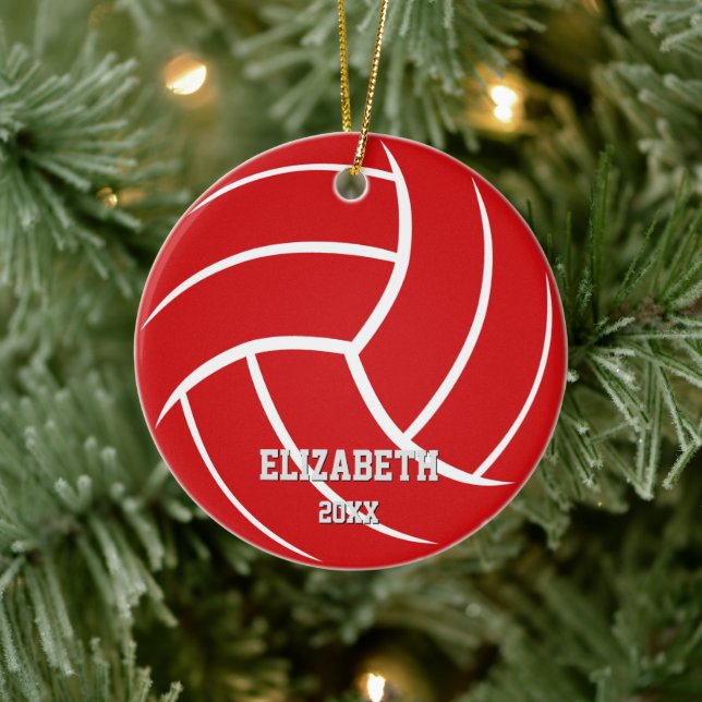 Minimal Sport Rot-Mädchen Jungen Volleyball Keramik Ornament (Baum)