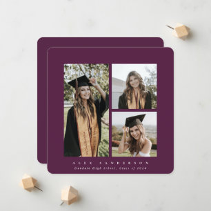 Minimal Square Burgundy Rahmen Triple Foto Grad Ankündigung