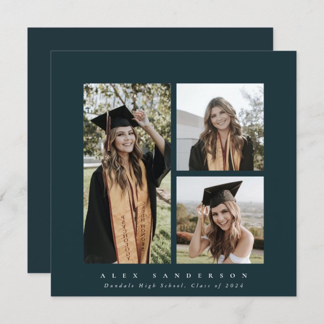 Minimal Square Green Frame Triple Foto Abschluss Ankündigung (Vorne/Hinten)