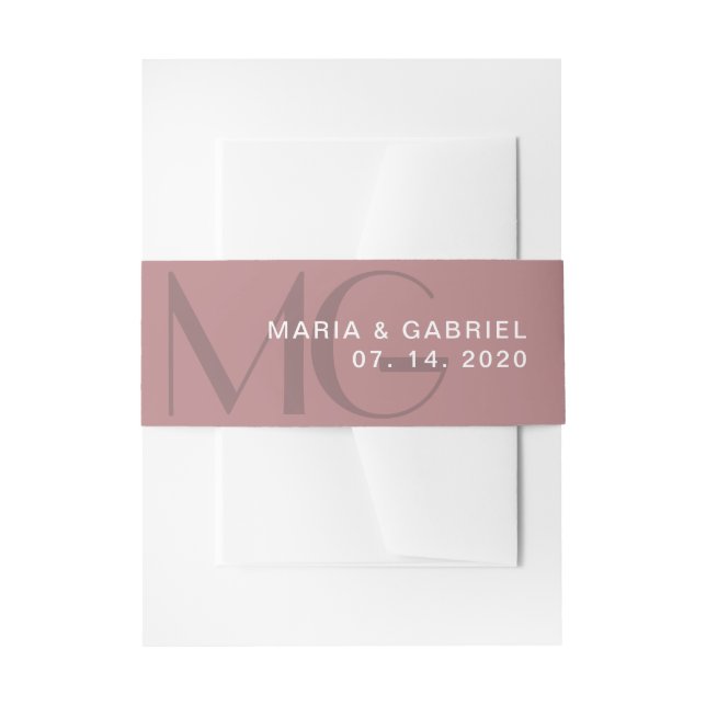 Minimal staubige Rose Monogramm Hochzeit Einladung Einladungsbanderole (Vorderseite Beispiel)