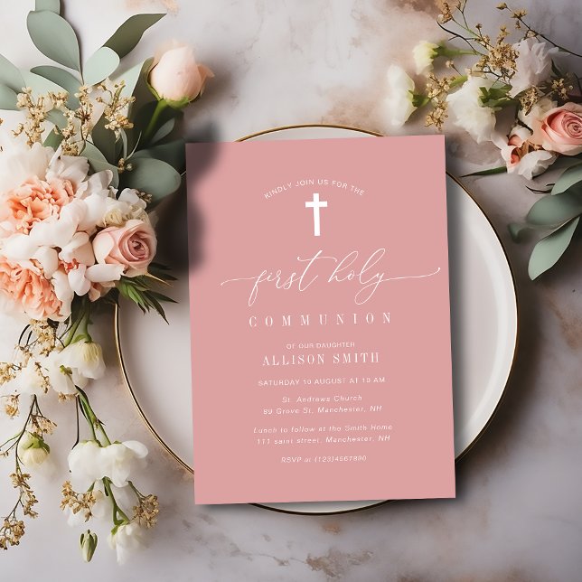 Minimal staubige Rose zuerst heilige Kommunion Einladung (Von Creator hochgeladen)