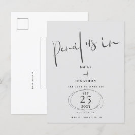 Minimal Stift uns in Script gray Save the Date Ankündigungspostkarte