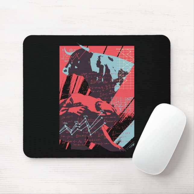 Minimal Stock Market Bull Bear Chart Mousepad (Mit Mouse)