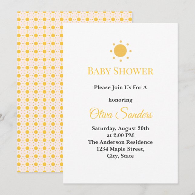 Minimal Sunshine Baby Shower Invitation | Editable Einladung (Vorne/Hinten)
