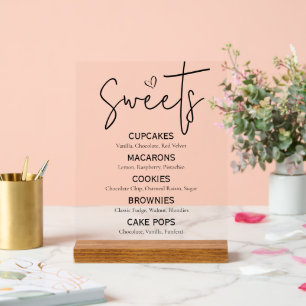 Minimal Sweet Dessert Menu Modernes Schwarz-weißes Acrylschild