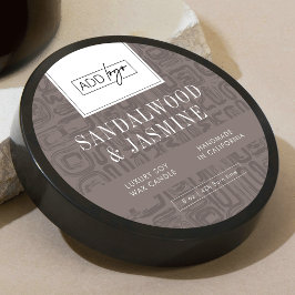 Minimal Taupe Boho Pattern Logo Wax Candle Jar Lid Runder Aufkleber