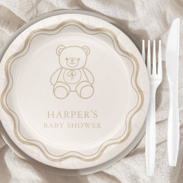 Minimal Teddy Bear Gender Neutral Baby Shower Pappteller