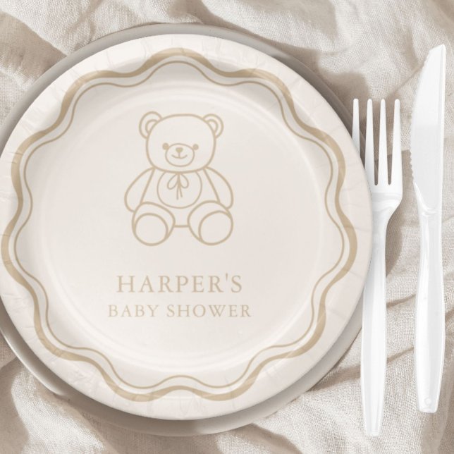 Minimal Teddy Bear Gender Neutral Baby Shower Pappteller (Von Creator hochgeladen)