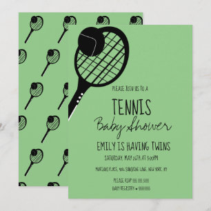 Minimal Tennis Sports Baby Dusche Grüne Einladung