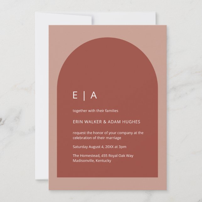Minimal Terracotta & Blush Moderne Arche Hochzeit Einladung (Vorderseite)