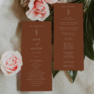 Minimal Terracotta Burnt Orange Wedding Programm