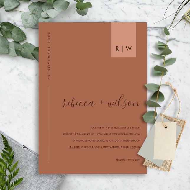 MINIMAL TERRACOTTA RUST ORANGE TYPOGRAPHY WEDD EINLADUNG (Von Creator hochgeladen)