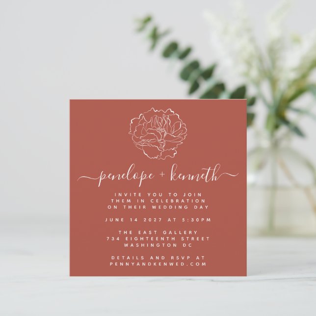 Minimal Terracotta Script floral Zeichnend Hochzei Einladung (Stehend Vorderseite)