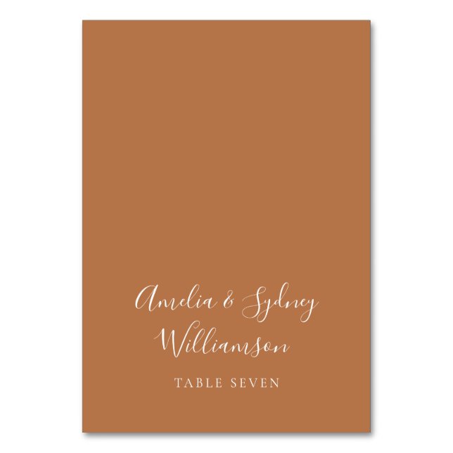 Minimal Terracotta Script Individuelle Name Platzk Tischnummer (Vorderseite)