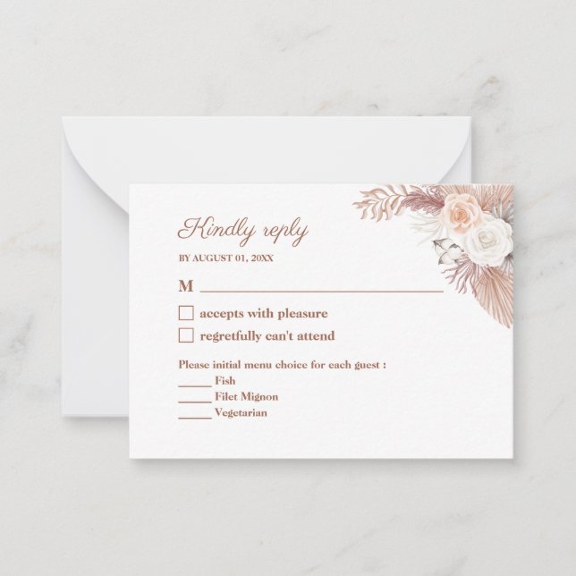 Minimal Terracotta Wasserfarben Blume Hochzeit RSV Mitteilungskarte (Vorderseite)