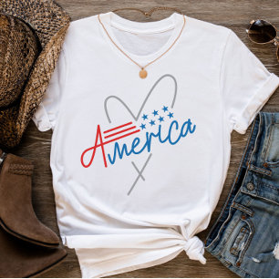 Minimal Text Grafische amerikanische Flagge 4. Jul T-Shirt