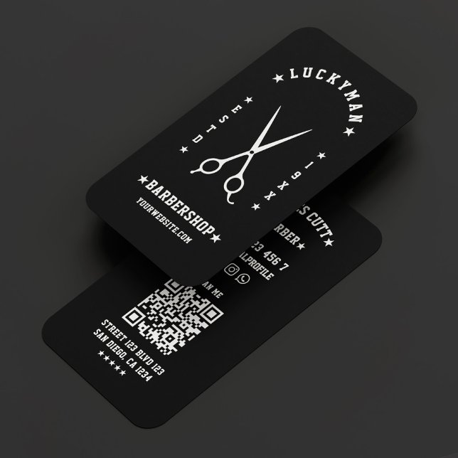 Minimal Travel Barber Scheren Barbershop Black Visitenkarte (Minimal Travel Barber Scissors Barbershop Black Business Card
)