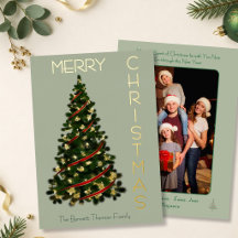 Minimal Tree Merry Christmas Photo Jade & Gold