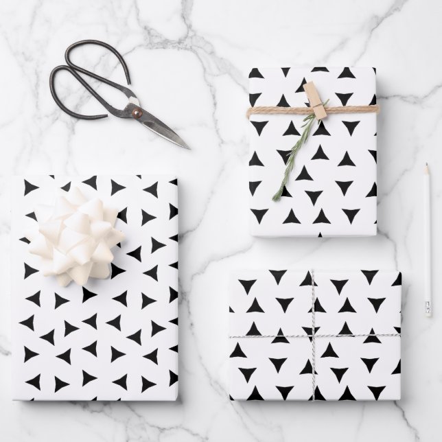 Minimal Triangle Pattern | Black and White Geometr Geschenkpapier Set (Vorderseite)