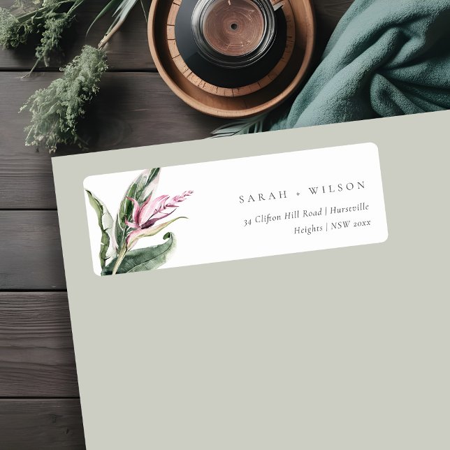 Minimal Tropical Pink Green Leafy Blumenadresse (Von Creator hochgeladen)