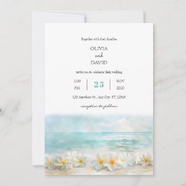 Minimal türkisblaue Blume Plumeria Hochzeit Einladung
