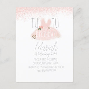 Minimal Tutu Mädchen Geburtstag wird Zwei Glitter  Postkarte