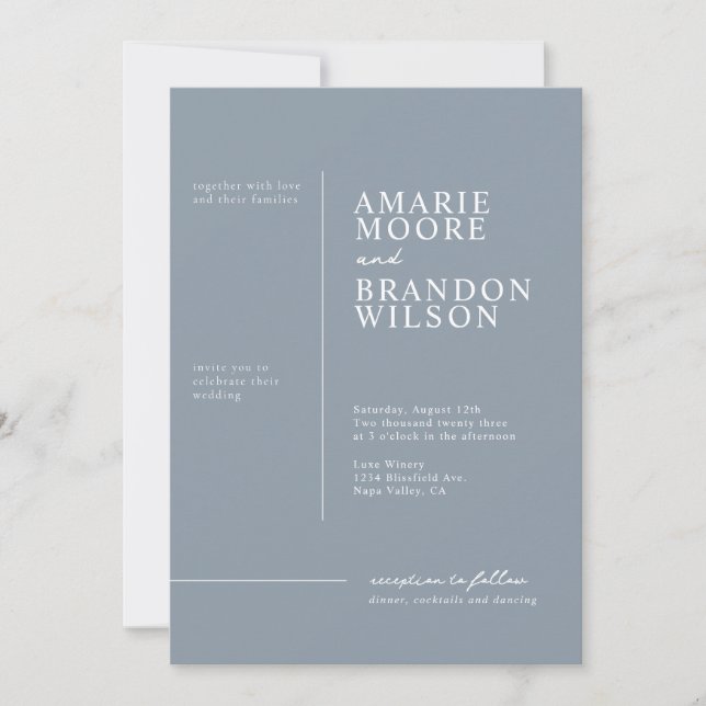 Minimal Typografie Dusty Blue Wedding Einladung (Vorderseite)