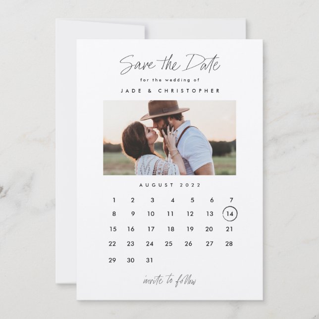 Minimal Typografy Calendar Foto Hochzeit Save The Date (Vorderseite)