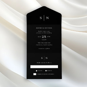 Minimal und Chic Black   Hochzeit All In One Einladung