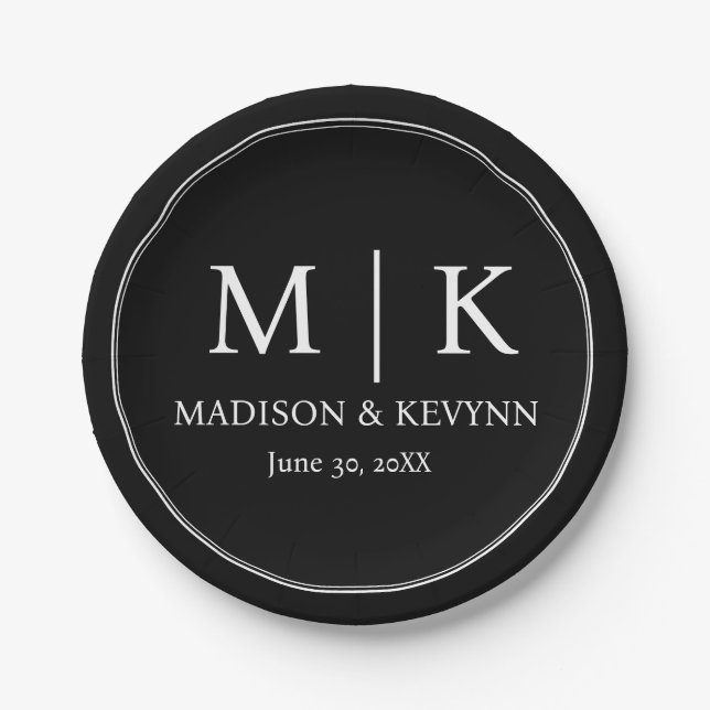 Minimal und Chic | Black Wedding Monogram Classic Pappteller (Vorderseite)