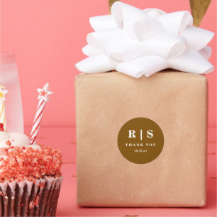 Minimal und Chic Brown Monogram Wedding Sticer Runder Aufkleber
