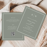 Minimal und Chic Budget QR Code Einladung Hochzeit<br><div class="desc">Diese eleganten, modernen, preiswerten All-in-One-Einladungen für Hochzeiten werden auf einem Papierblatt gedruckt. Sie zeichnen sich durch ein einfaches, grün und weiß minimalistisches Textdesign aus, mit einem klassischen Rahmen an der Grenze. Fügen Sie Ihre Initialen oder Monogramme hinzu, um sie komplett zu Ihrem eigenen zu machen. Die Rückseite der Einladung hat...</div>