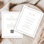 Minimal und Chic Budget QR Code Einladung Hochzeit<br><div class="desc">Diese eleganten, modernen, preiswerten All-in-One-Einladungen für Hochzeiten werden auf einem Papierblatt gedruckt. Sie zeichnen sich durch ein schlichtes, weißes und schlaues, minimalistisches Textdesign aus, das an der Grenze einen klassischen Rahmen aufweist. Fügen Sie Ihre Initialen oder Monogramme hinzu, um sie komplett zu Ihrem eigenen zu machen. Die Rückseite der Einladung...</div>