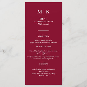 Minimal und Chic Burgund und Weiße Hochzeit Menükarte
