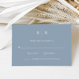 Minimal und Chic Dusty Blue and White Wedding RSVP Karte