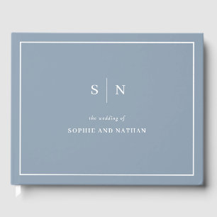 Minimal und Chic Dusty Blue White Border Wedding Gästebuch