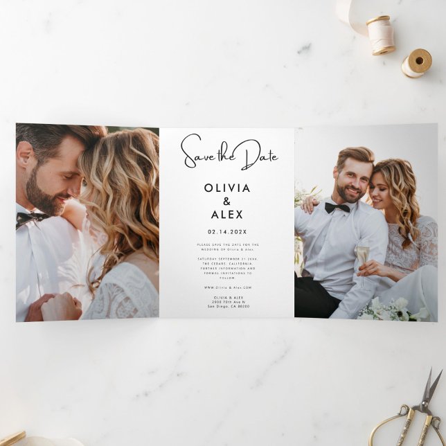 Minimal und Chic | Foto Hochzeit Datum speichern Dreifach Gefaltete Einladung (Von Creator hochgeladen)