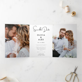 Minimal und Chic | Foto Hochzeit Datum speichern Dreifach Gefaltete Einladung