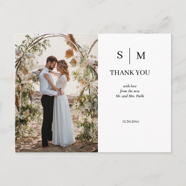 Minimal und Chic | Foto Wedding Vielen Dank Postkarte (Vorderseite)