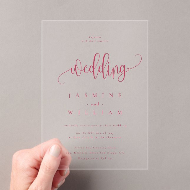 Minimal und Chic | Magenta Red Wedding Acryleinladungen (Insitu (Handheld))