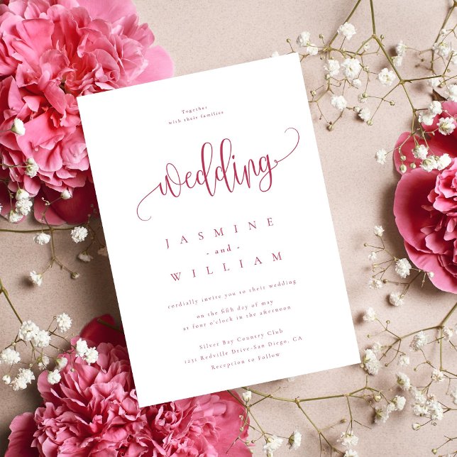 Minimal und Chic | Magenta Red Wedding Einladung (Von Creator hochgeladen)