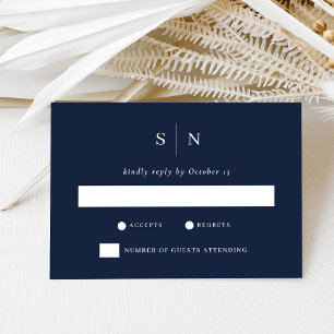 Minimal und Chic Navy Blue   Hochzeit RSVP Karte