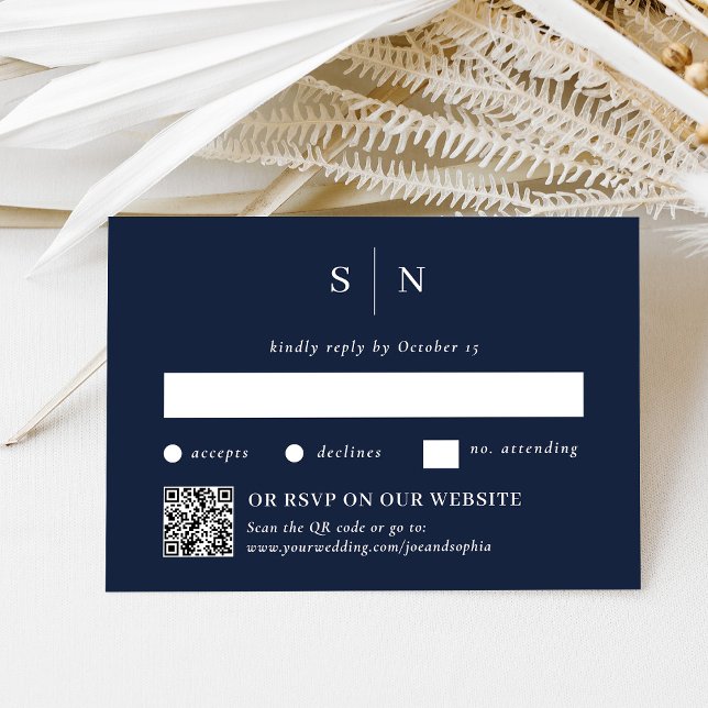 Minimal und Chic Navy | Traditioneller Code und QR RSVP Karte (Von Creator hochgeladen)