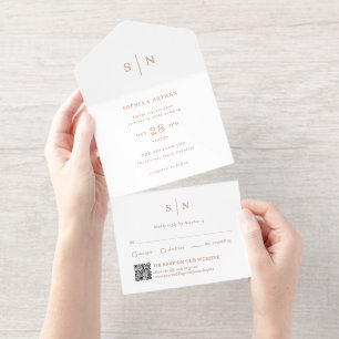 Minimal und Chic   QR Code Wedding Gold Foil All-in-One-Einladung
