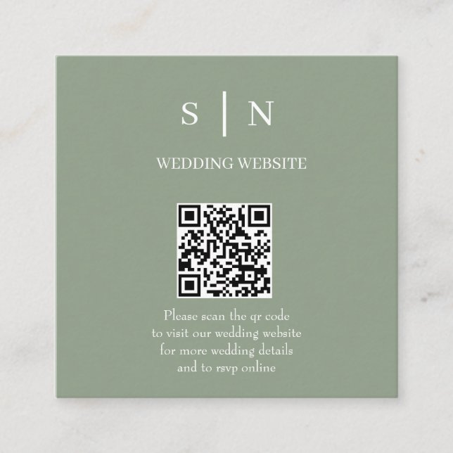 Minimal und Chic | Sage Green and White QR Code Begleitkarte (Vorderseite)