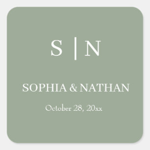Minimal und Chic Sage Green and White Wedding Quadratischer Aufkleber