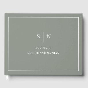 Minimal und Chic Sage Green White Border Wedding Gästebuch
