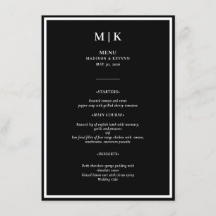Minimal und Chic   Schwarz-Weiß-Hochzeit Menükarte