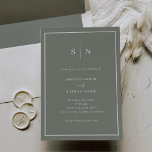 Minimal und Chic | Seite Grün mit Grenzhochzeit Einladung<br><div class="desc">Diese eleganten,  modernen Einladungen für Hochzeiten zeichnen sich durch ein schlichtes,  grün-minimalistisches Textdesign aus,  das mit weißem Text und einem klassischen Rahmen an der Grenze versehen ist. Fügen Sie Ihre Initialen oder Monogramme hinzu,  um sie komplett zu Ihrem eigenen zu machen.</div>